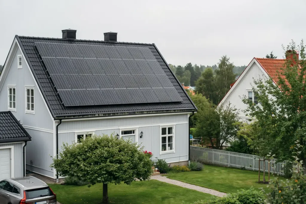 installation av solceller p villatak i tullinge tumba